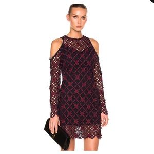 self-portrait Burgundy Navy New Floral Grid Cold Shoulder Mini Cocktail Dress